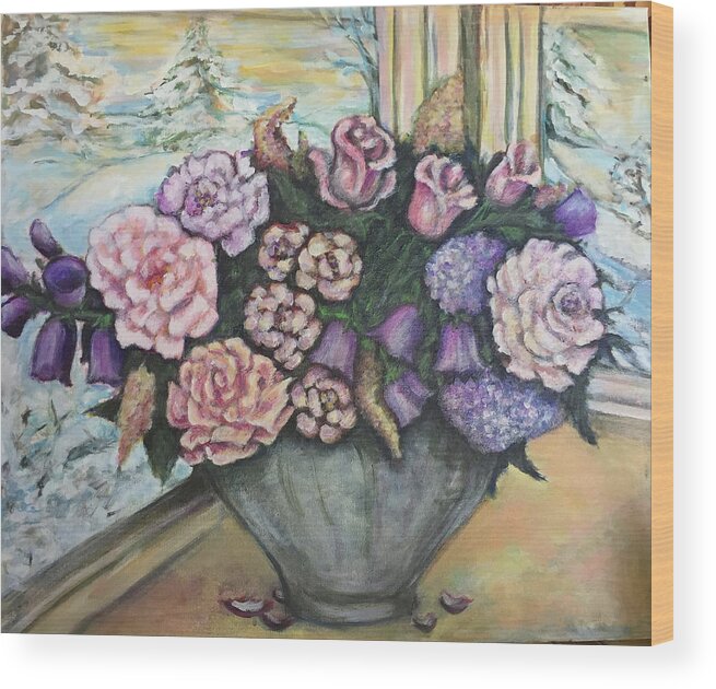 Still Life Wood Print featuring the painting Winter Flowers by Rae Chichilnitsky