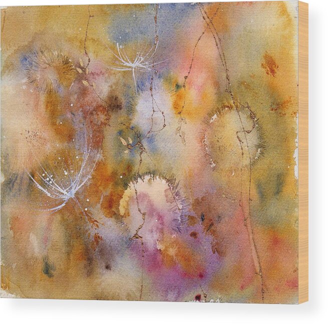 Watercolor Wood Print featuring the mixed media Wishing Weeds by Anne Duke