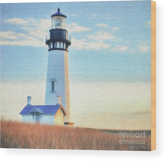 Lighthouse Wood Print featuring the digital art Yaquina Head Lighthouse by Walter Colvin