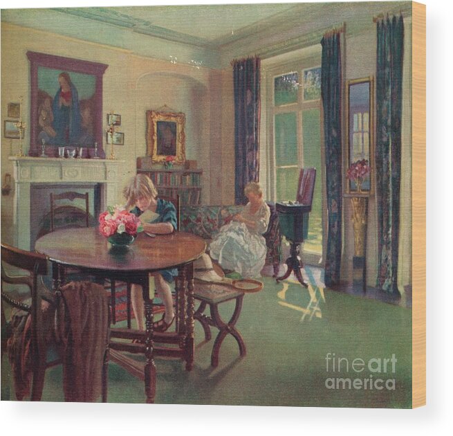 Oil Painting Wood Print featuring the drawing A June Interior by Print Collector