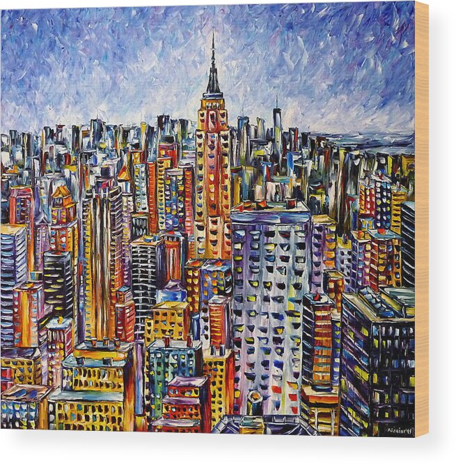I Love New York Wood Print featuring the painting Above New York by Mirek Kuzniar