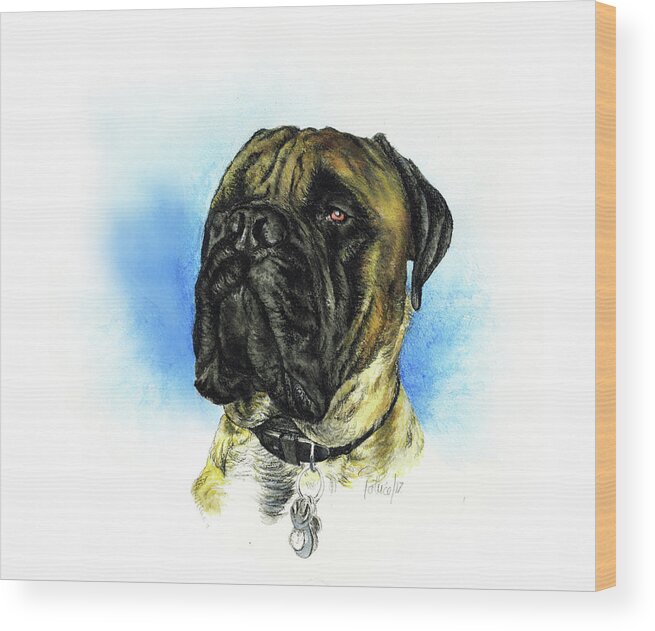 Commissioned Bull Mastiff Watercolour Art By Patrice Wood Print featuring the painting Bull Mastiff by Patrice Clarkson