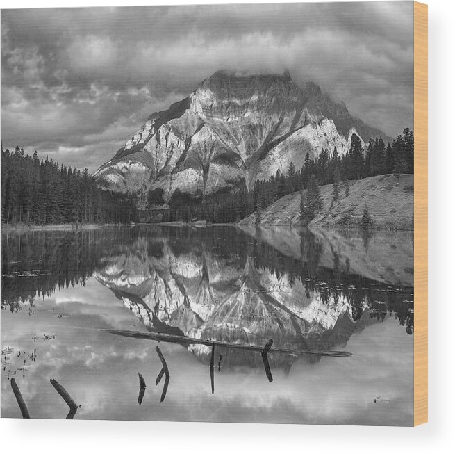 Disk1215 Wood Print featuring the photograph Cascade Mt And Johnson Lake Alberta by Tim Fitzharris