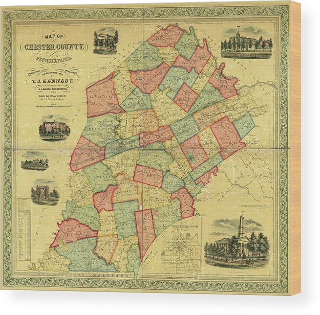 Richard Reeve Wood Print featuring the photograph Chester County Pennsylvania Map 1856 by Richard Reeve