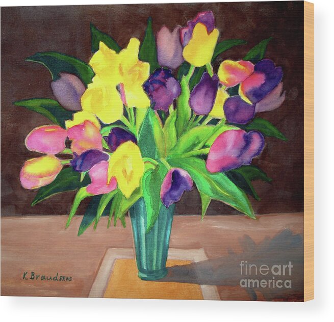 Painting Wood Print featuring the painting Chocolate Tulips Square by Kathy Braud