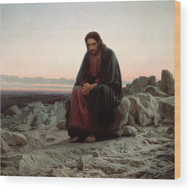 Wilderness Wood Print featuring the painting Christ in the Wilderness by Ivan Kramskoy