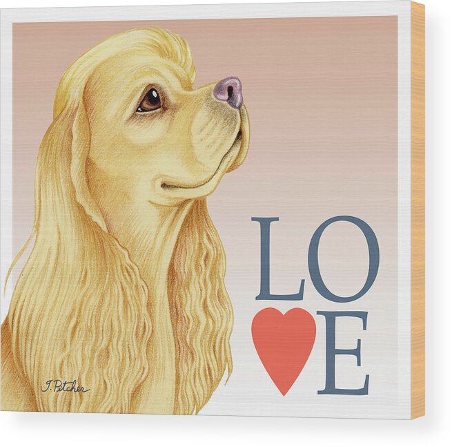 Cocker Spaniel Love Wood Print featuring the mixed media Cocker Spaniel Love by Tomoyo Pitcher