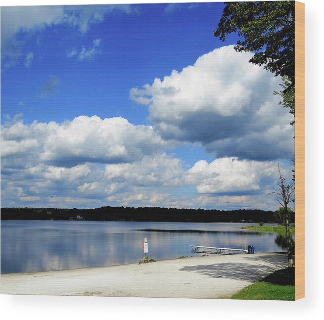 Cumulus Clouds Wood Print featuring the photograph Cumulus Clouds Over a Lake in the Pocono Mountains in Pennsylvania by Linda Stern