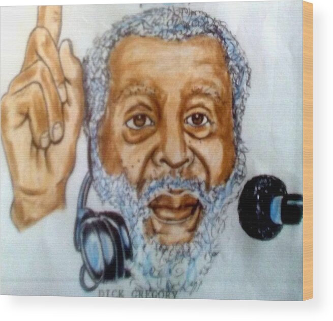 Blak Art Wood Print featuring the drawing Dick Gregory by Joedee