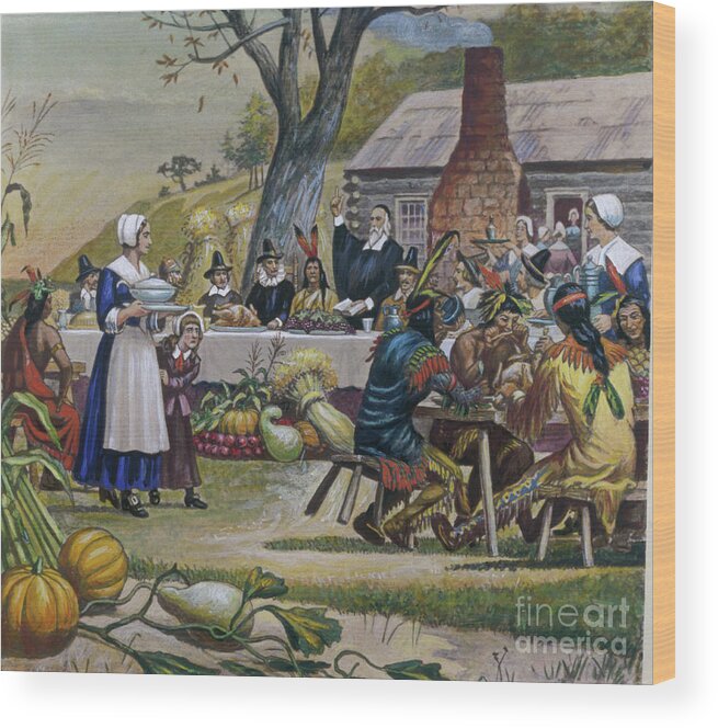People Wood Print featuring the photograph First Thanksgiving by Bettmann