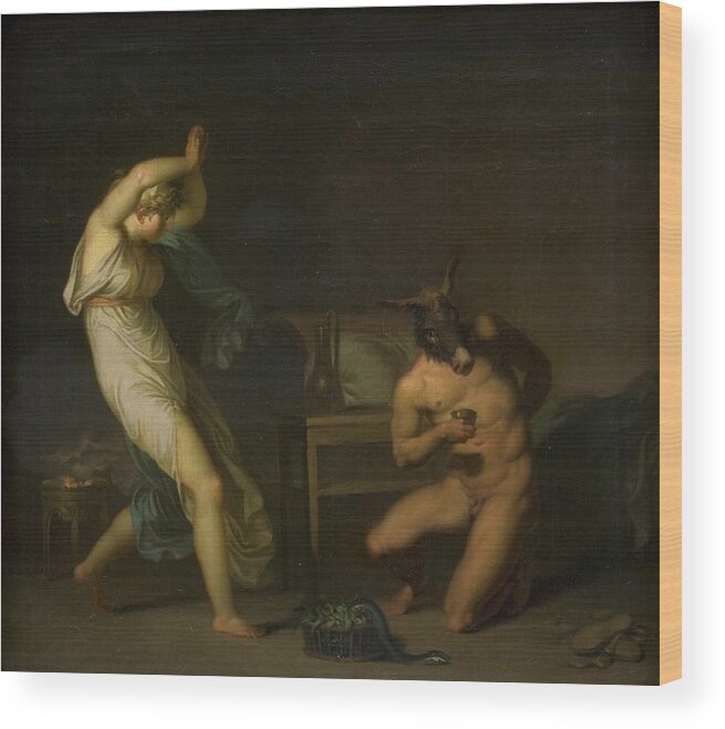 Mythology Wood Print featuring the painting Fotis Sees Her Lover Lucius Transformed Into An Ass. Motif by Nicolai Abraham Abildgaard