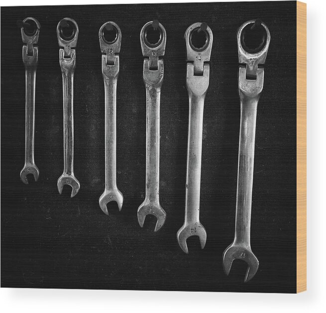 Tools Wood Print featuring the photograph Group of Steel spanners by Michalakis Ppalis