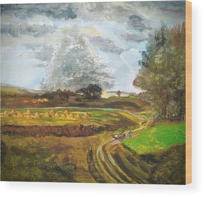 Landscape Wood Print featuring the painting Haying Time by Mike Benton