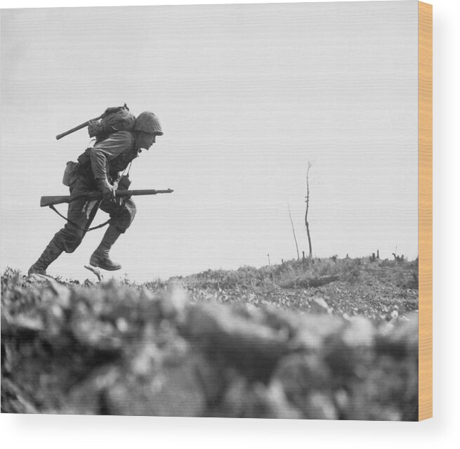 Marine Wood Print featuring the photograph Marine Dash On Okinawa by War Is Hell Store
