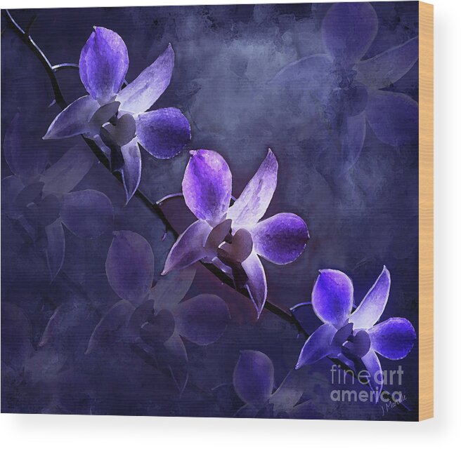 Orchids Wood Print featuring the digital art Moonrise on Purple Orchids by J Marielle