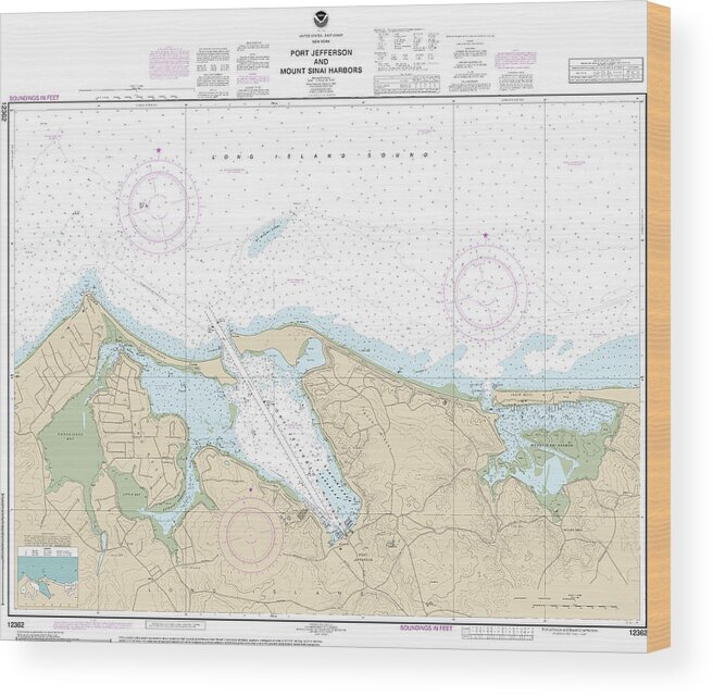12362 Wood Print featuring the mixed media Nautical Chart-12362 Port Jefferson-mount Sinai Harbors by Bret Johnstad