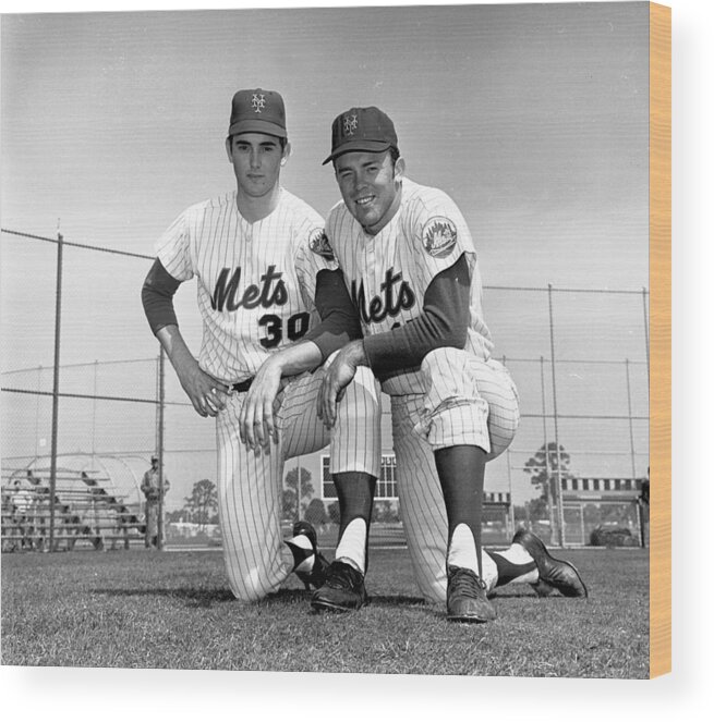 American League Baseball Wood Print featuring the photograph New York Mets Texas Battery Nolan Ryan by New York Daily News Archive