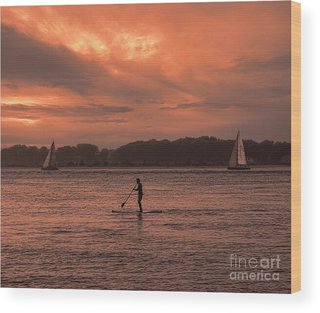 Sunrise Wood Print featuring the photograph Paddleboarding On The Great Peconic Bay by Jeff Breiman