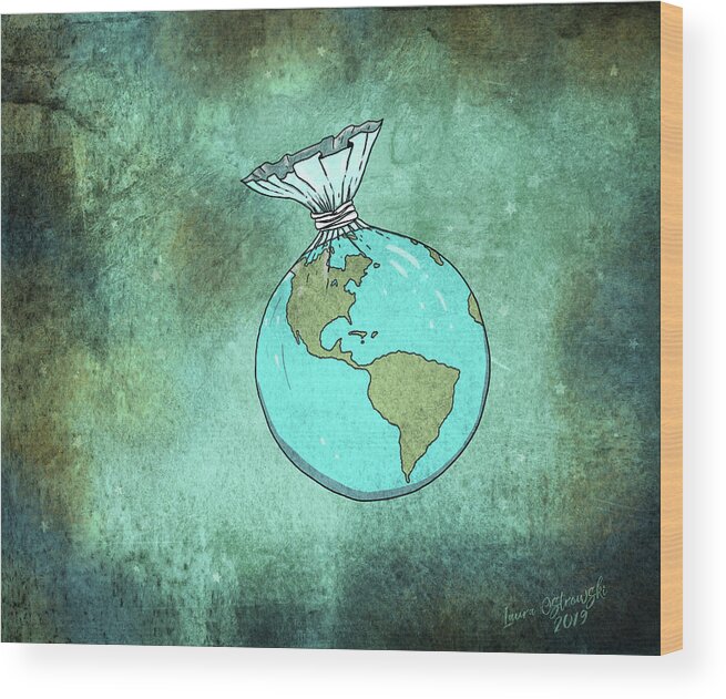 Plastic Planet Wood Print featuring the digital art Plastic Planet by Laura Ostrowski