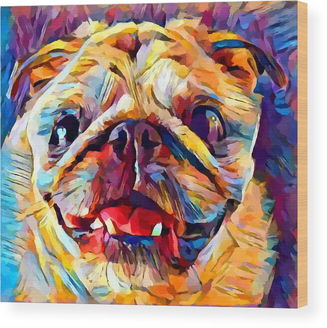 Pug Wood Print featuring the painting Pug 4 by Chris Butler