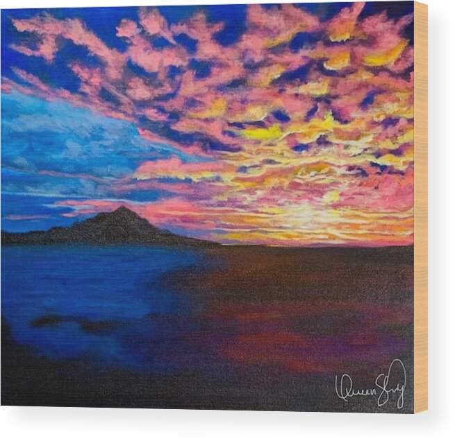 Seascape Wood Print featuring the painting Seascape Sunset II by Queen Gardner