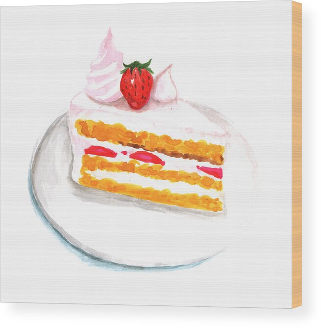 Art Wood Print featuring the photograph Strawberry Cake Illustration by Kana hata