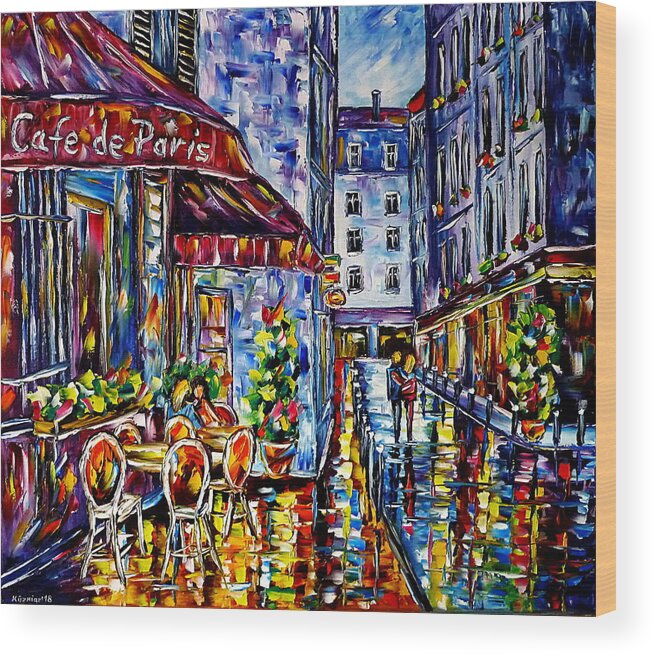 Parisian Cafe Wood Print featuring the painting Street Cafe In Paris I by Mirek Kuzniar