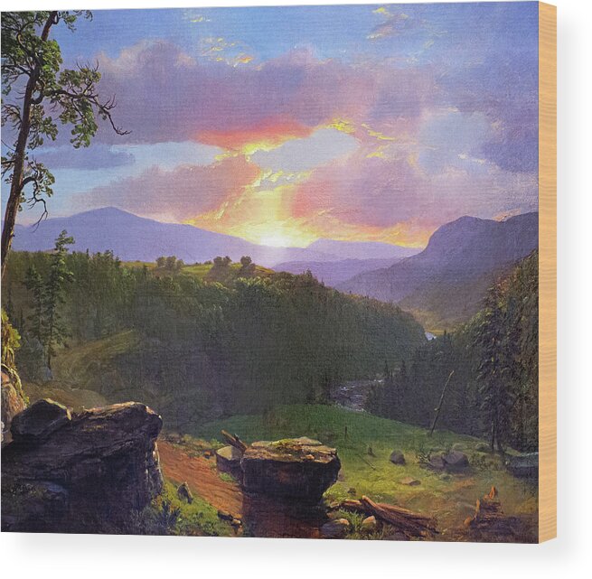 Landscape Wood Print featuring the painting Sunset Over Big Rocks by David Lloyd Glover