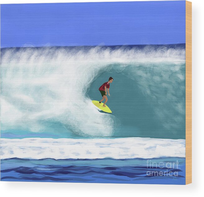 Surf Wood Print featuring the digital art Surfer Dude by Annette M Stevenson