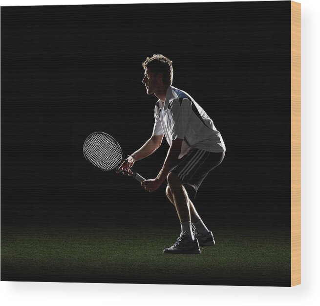 Tennis Wood Print featuring the photograph Tennis Player Waiting For A Serve by Lewis Mulatero