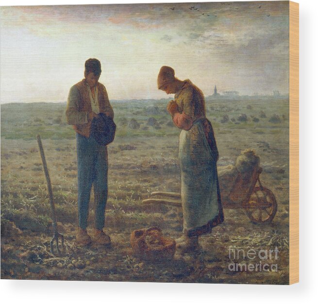 Farm Worker Wood Print featuring the drawing The Angelus, 1857-1859. Artist Jean by Print Collector