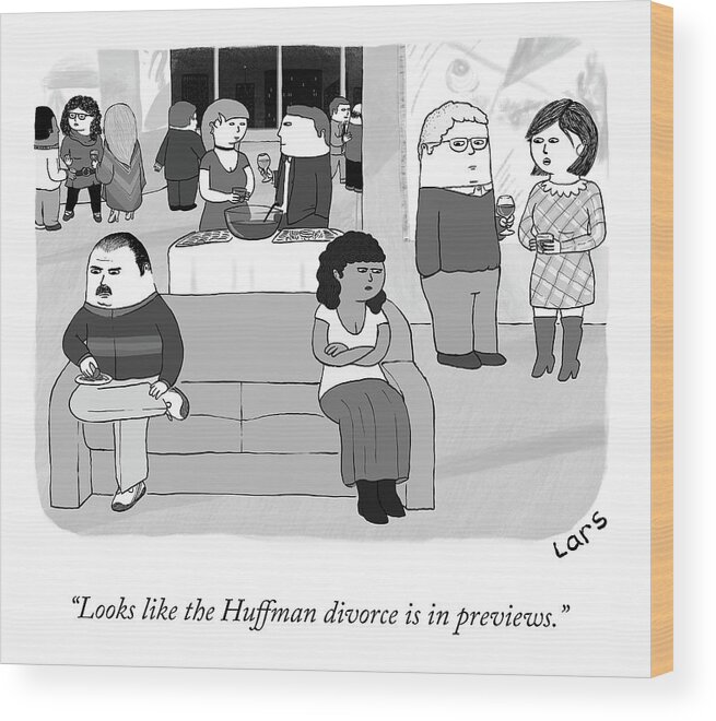 looks Like The Huffman Divorce Is In Previews. Couch Wood Print featuring the drawing The Huffman Divorce by Lars Kenseth