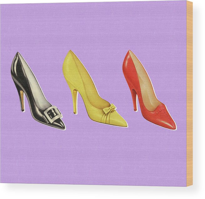 Campy Wood Print featuring the drawing Three Different Color Pumps by CSA Images