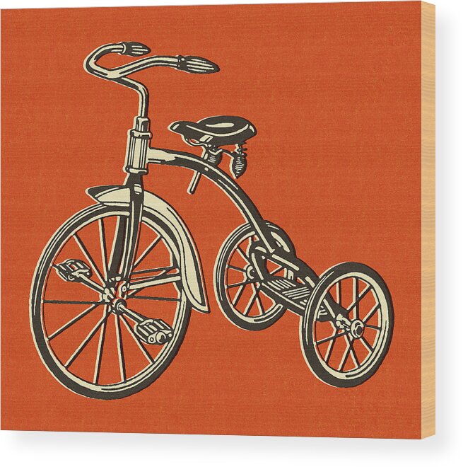 Activity Wood Print featuring the drawing Tricycle on Red Background by CSA Images