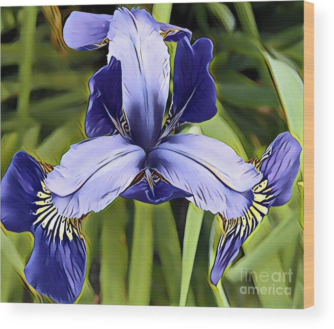 Flowers Wood Print featuring the painting Blue Iris #1 by Marilyn Smith