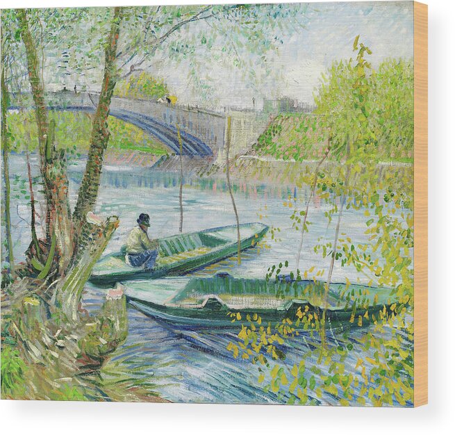 Vincent Van Gogh Wood Print featuring the painting Fishing in Spring. #1 by Vincent Van Gogh