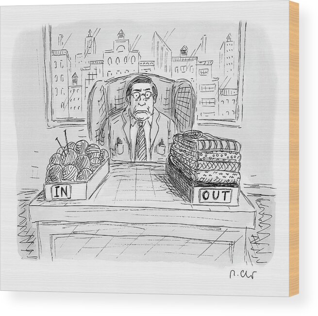 Captionless Wood Print featuring the drawing In and Out #1 by Roz Chast