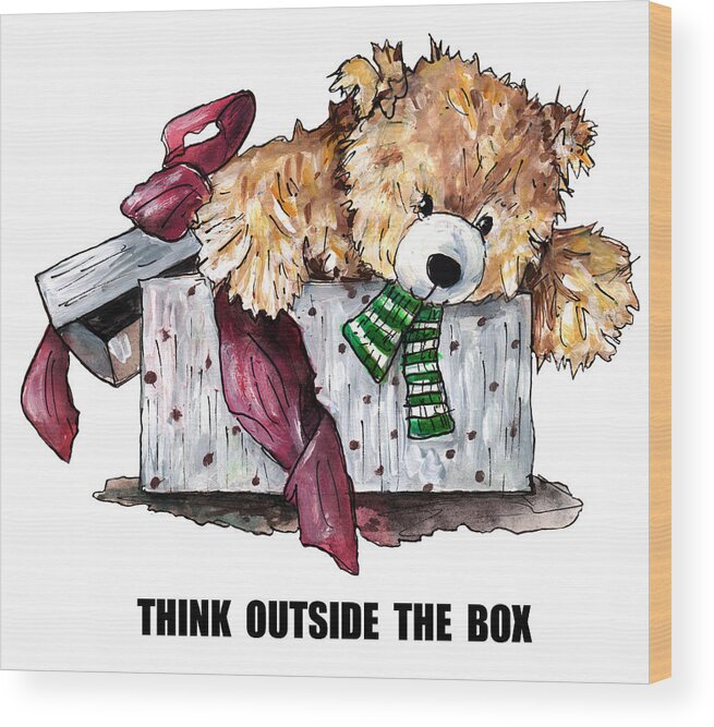 Teddies Wood Print featuring the painting Think Outside The Box #1 by Miki De Goodaboom