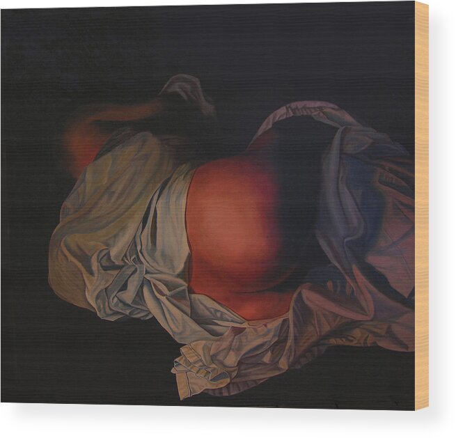 Sexual Wood Print featuring the painting 12 30 A M by Thu Nguyen