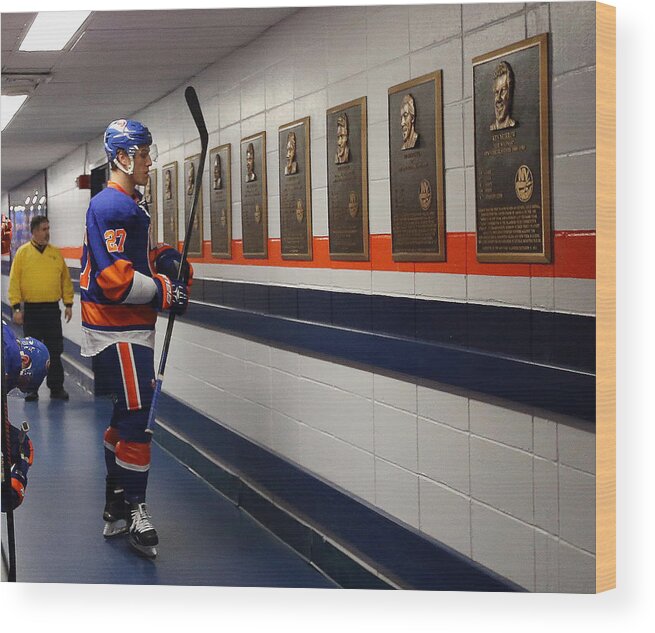 People Wood Print featuring the photograph Columbus Blue Jackets v New York Islanders by Bruce Bennett
