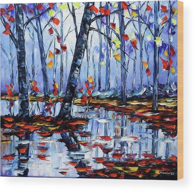 Golden Autumn Wood Print featuring the painting Autumn By The River by Mirek Kuzniar