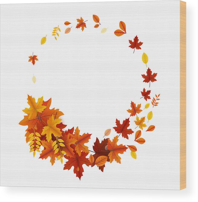 Empty Wood Print featuring the drawing Autumn Leaves Circle by Amtitus