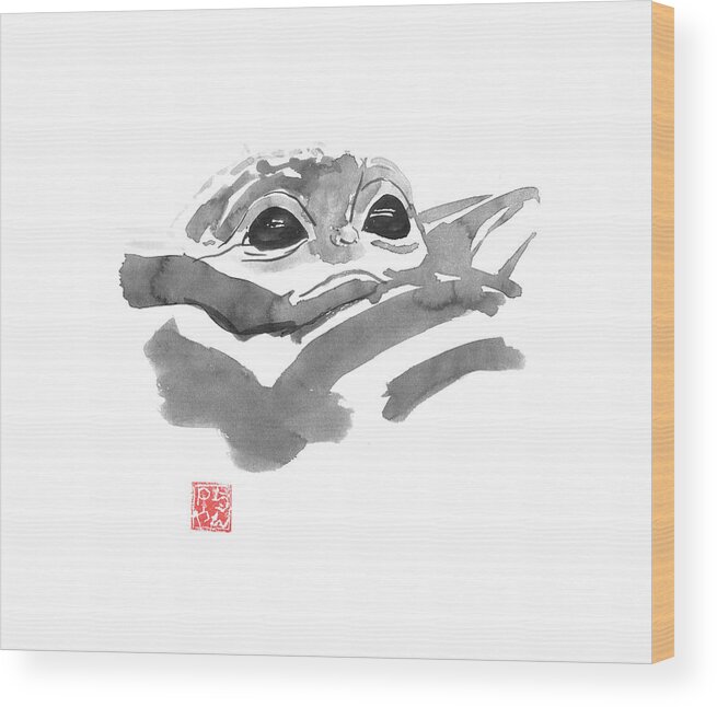 Baby Yoda Wood Print featuring the drawing Baby Yoda by Pechane Sumie