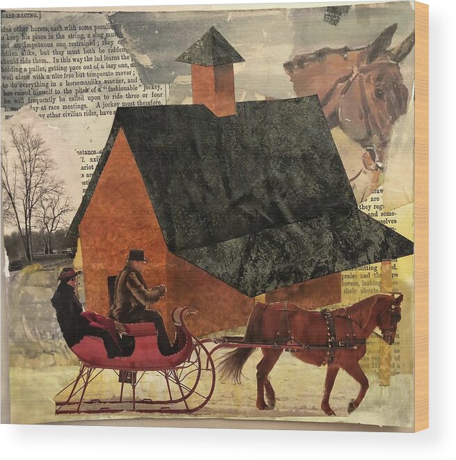Early American Wood Print featuring the mixed media Barn and Sleigh Ride by Lisa Curry Mair
