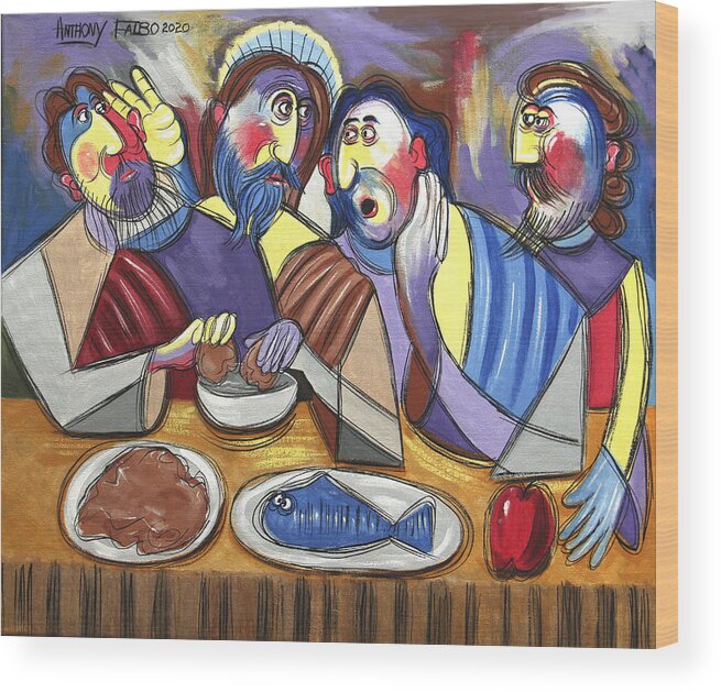 The Last Supper Wood Print featuring the painting Betrayal At The Last Supper Matthew 26 20-25 by Anthony Falbo