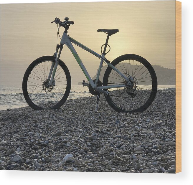 Scenics Wood Print featuring the photograph Bike on sunset beach by Jasmin Merdan