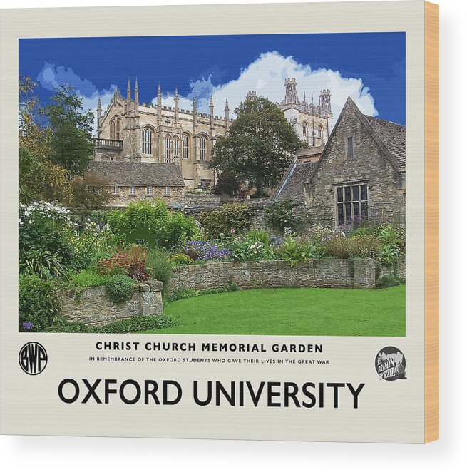 Oxford University Wood Print featuring the photograph CC Mem Garden Cream Railway Poster by Brian Watt