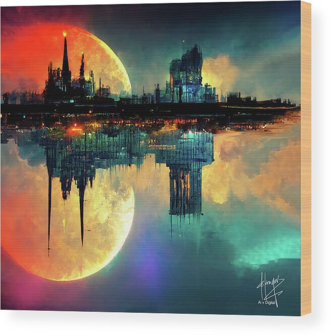 Celestial Wood Print featuring the digital art Celestial City 17 by DC Langer