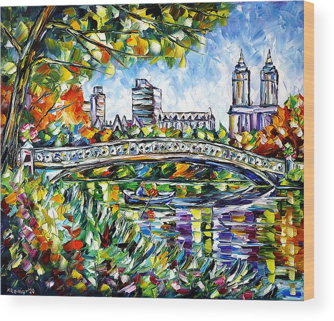 Colorful Cityscape Wood Print featuring the painting Central Park, New York by Mirek Kuzniar