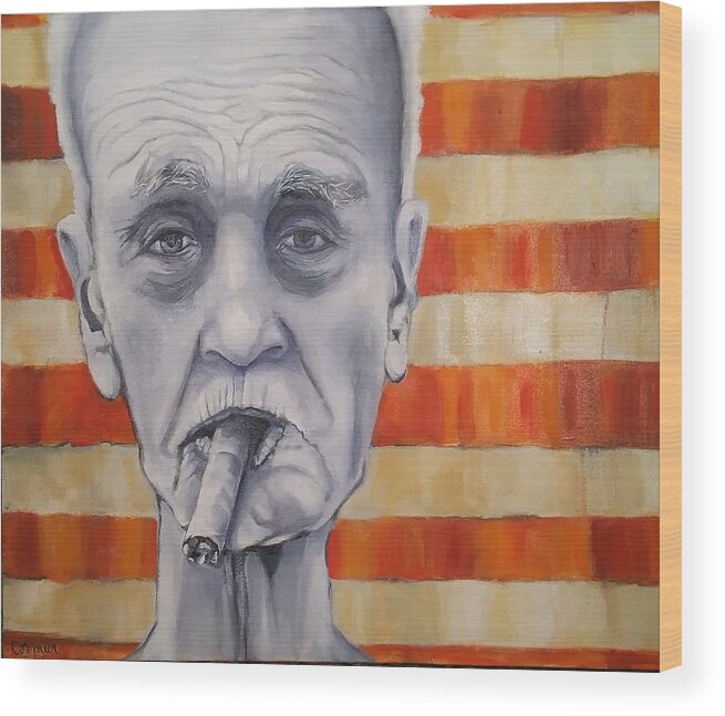 Man Wood Print featuring the painting Cigars and Stripes by Jean Cormier